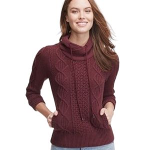 Ll Bean signature Women's Double L® Mixed-Cable Sweater, Funnelneck wine sz S